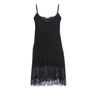 Gold Hawk Black Pleated Lace Silk Dress